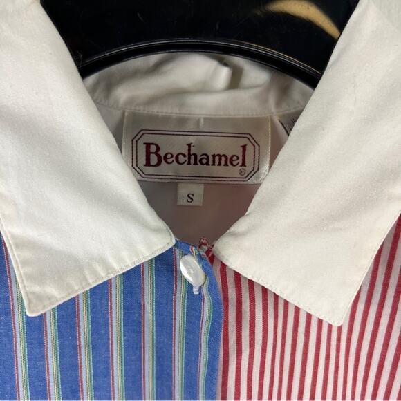 Bechamel Womens Button Up Size S Vintage Short Sleeve Patchwork Red Blue White - Picture 5 of 8